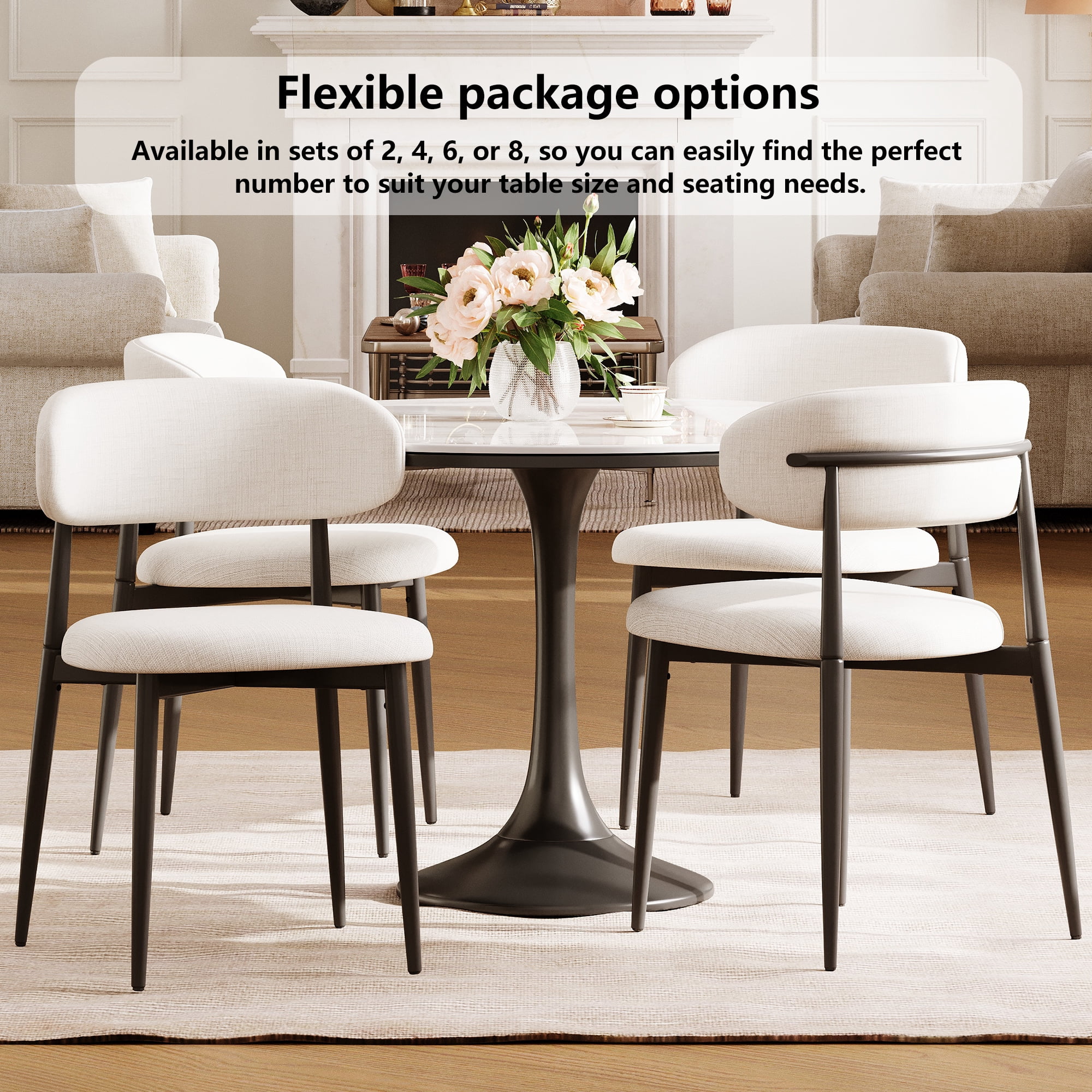 Dining Chairs Set of 2, Metal Kitchen Chairs with Upholstered Seat and Back, Modern Dining Room Chairs for Home and Cafe, Woodgrain Frame with Beige Seat