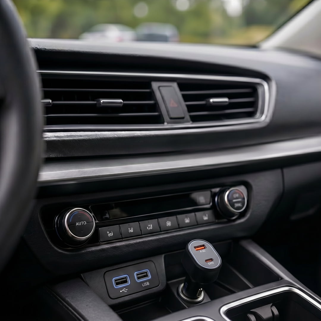 onn Dual Port Fast Charger USB-C/USB Car Charger