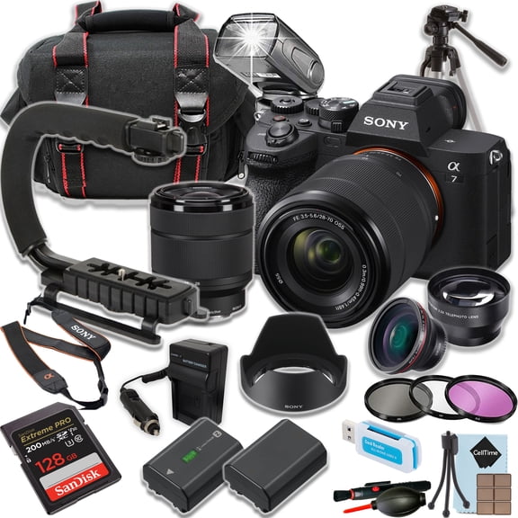 Sony a7 IV Mirrorless Camera with 28-70mm lens   128GB Extreme Memory Card   TTL Flash   Tripod   More (18pc Bundle) (International Version)