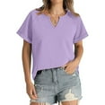 thumbnail image 7 of Charella Cotton Women T Shirts V Neck Roll Up Short Sleeve Casual Loose Base Plain Tees Workout Tops 2024 Fashion (Large, Purple), 7 of 7
