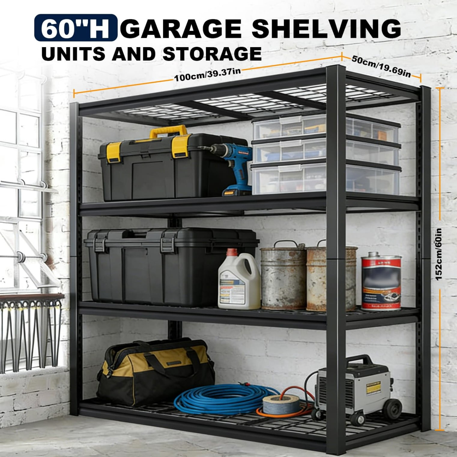 Garage Shelving Unit 5 Tier, Heavy Duty Metal Storage Rack 2240 lbs, Adjustable Wire Mesh Shelves for Garage Basement Warehouse, Black