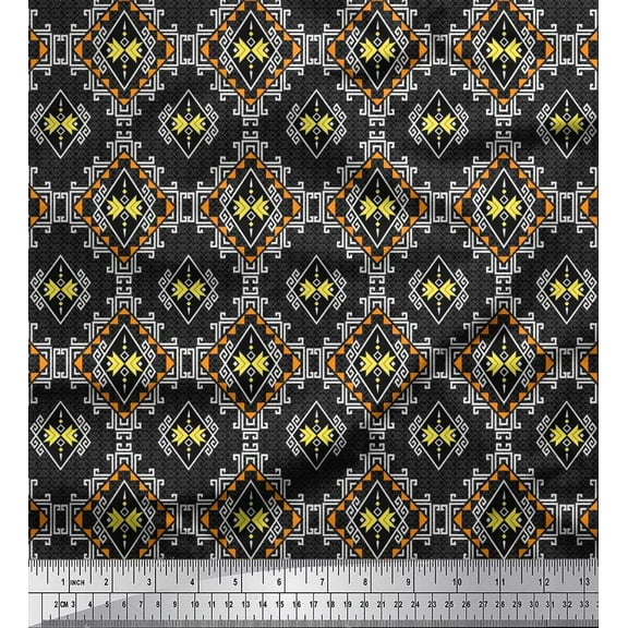 Soimoi Crepe Silk Fabric Geometric Southwestern Decor Fabric Printed Yard 42 Inch Wide
