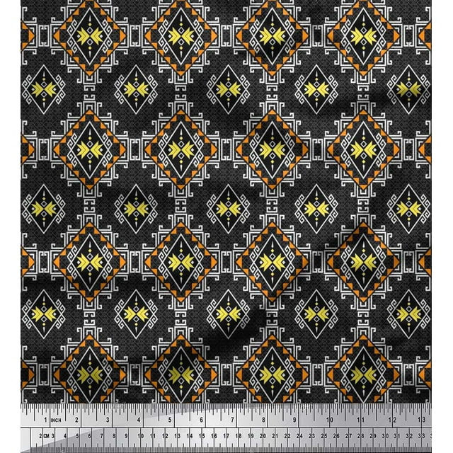 Soimoi Polyester Crepe Fabric Geometric Southwestern Printed Craft Fabric by The Yard 52 Inch Wide