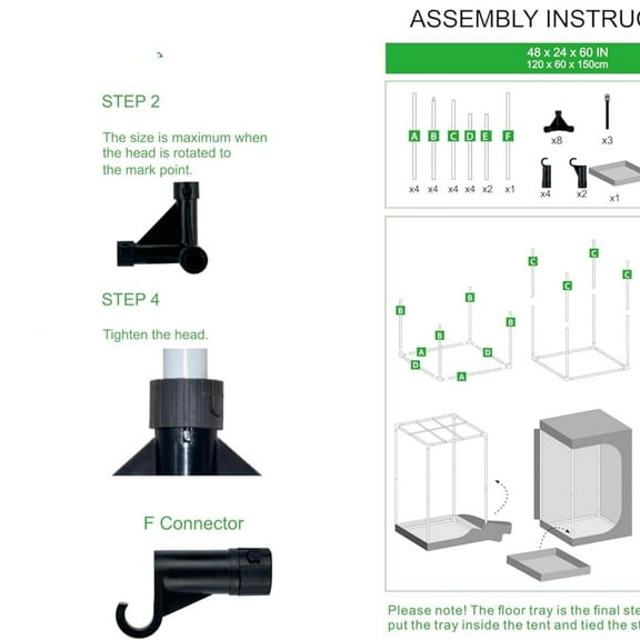 Indoor Grow Tent 48"x24"x60" 600D Mylar Hydroponic for Indoor Plant Tent with Observation Window and Removable Floor Tray 4x2