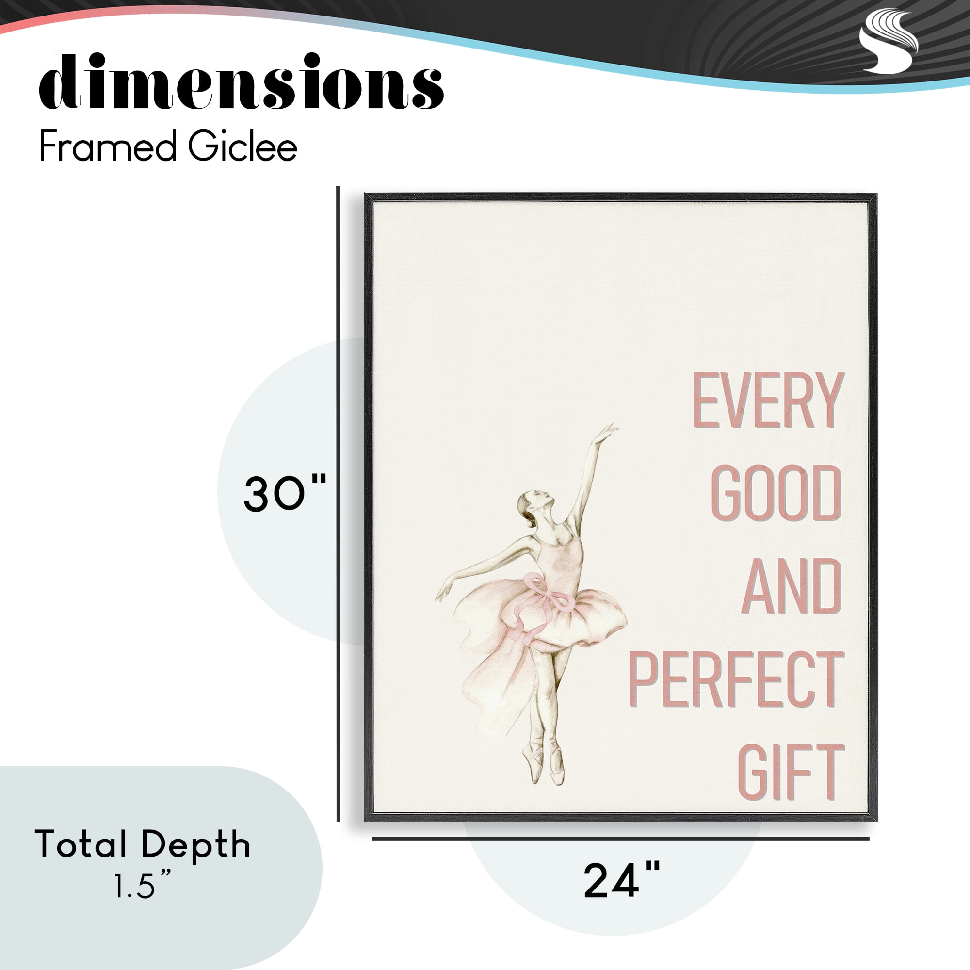 Good & Perfect Gift Ballerina Black Framed Giclee Art, design by Kim Allen