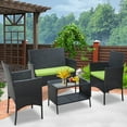 thumbnail image 3 of 8 PCS Outdoor Patio Bistro Furniture Set, All-Weather Rattan Chair Set, Conversation Furniture Sets, Cushioned Seat & Glass Table, Bistro Table Set for Porch Garden Poolside Balcony, T203, 3 of 8