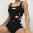 thumbnail image 3 of Mujeres Flame Plaid Patchwork Correa ajustable Hebilla Mono Body de corte alto kenally FS11159-03, 3 of 7