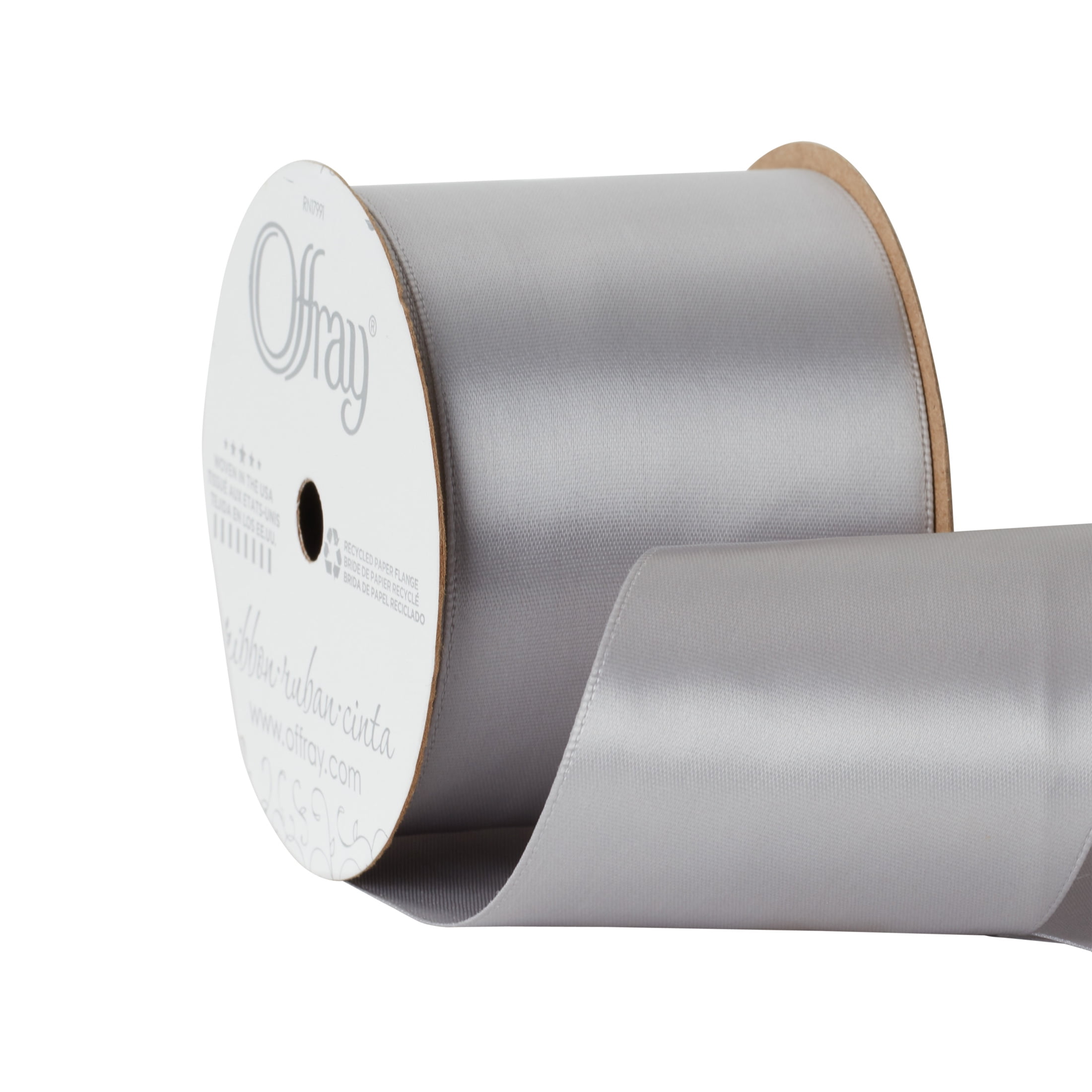 Offray Ribbon, Opal Gray 2 1/4 inch Single Face Satin Polyester Ribbon, 9 feet