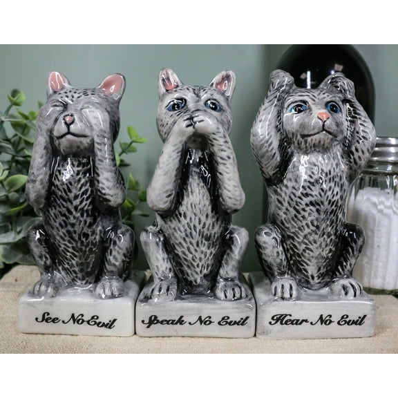 See Hear Speak No Evil Cats Trio Toothpick Holder Salt And Pepper Shakers Set