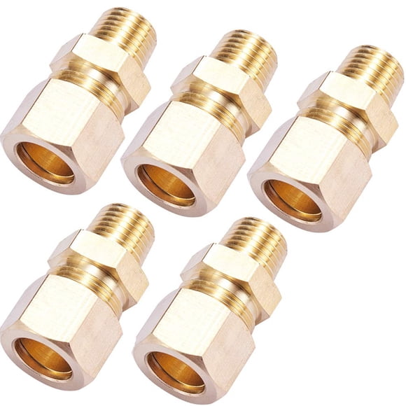 Conector de tubo de compresión de latón, adaptador de acoplamiento recto, tubo de 1/2"" OD x 1/4"" NPT macho, 5 piezas (1/2" OD compresión x 1/4"" NPT macho)
