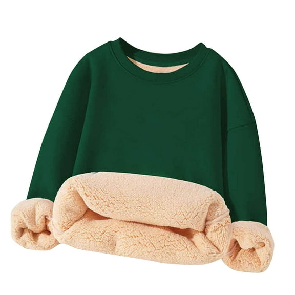 Fmbrln Girls Winter Fleece Sweatshirts Crew Neck Long Sleeve Pullover Sweatshirts Casual Loose Solid Color Sweatshirts Fall Winter Warm Clothes, Sizes 3-15Y