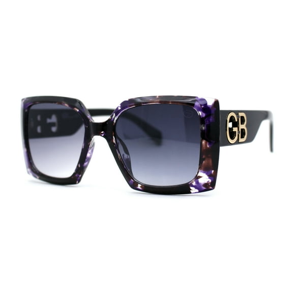 Womens Square Rectangle Mod Chunky Plastic Butterfly Designer Sunglasses Purple Flower Smoke