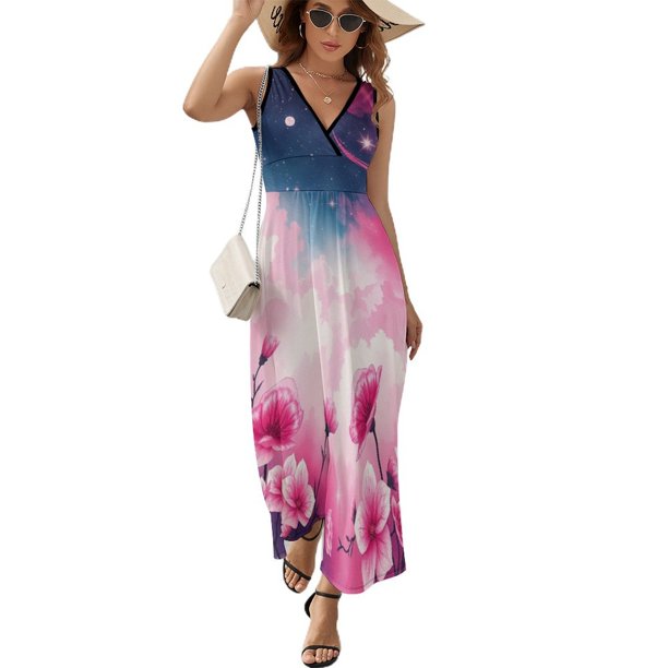 Vestido De Noche De Lujo Sin Mangas Para Mujer, Ink Wash Flower Vestido De Fiesta