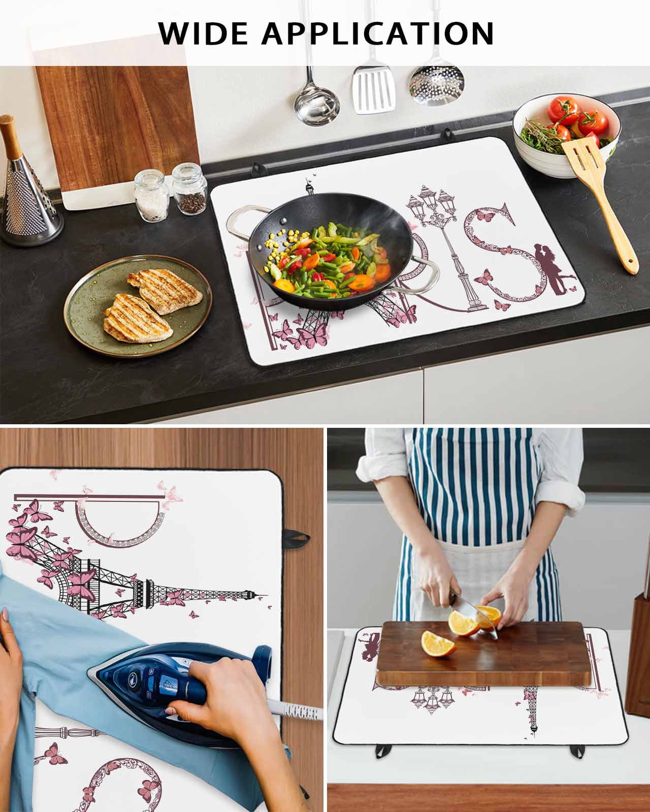 Large Induction Cooktop Protector Mat Valentine's Day Stove Top Covers for Electric Stove, French Romantic Butterfly Decorative Stove Burner Cover Mats, Glass Top Stove Cover