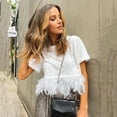 thumbnail image 4 of Women's T-Shirts Solid Tee Short Sleeve Feather Tops Casual Blouses for Stylish Everyday Wear, 4 of 8
