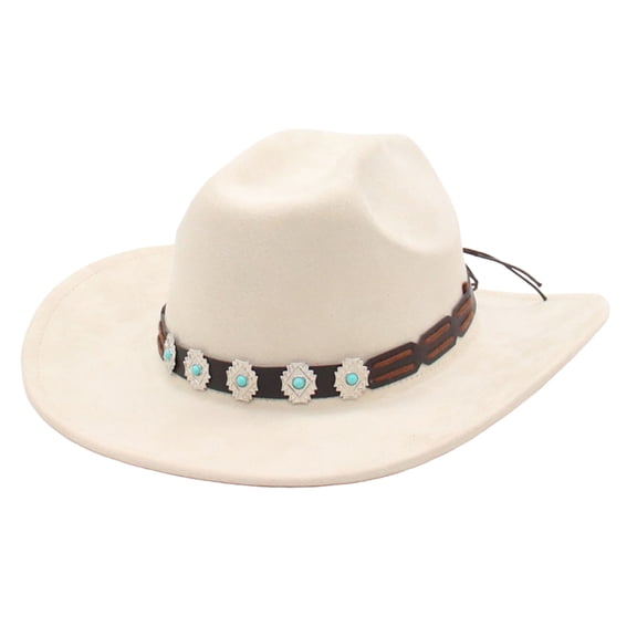 Dbuoem Western Cowboy Hat for Men And Women Shapeable Wide Brim Cowgirl Hat Rolled-Up Felt Fedora Hat with Stone Band