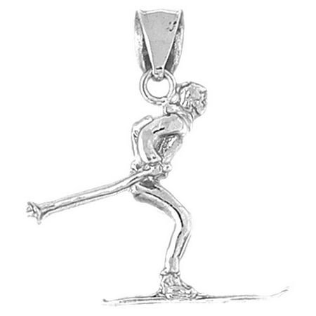 18K White Gold 3D Skier Pendant - 31 mm