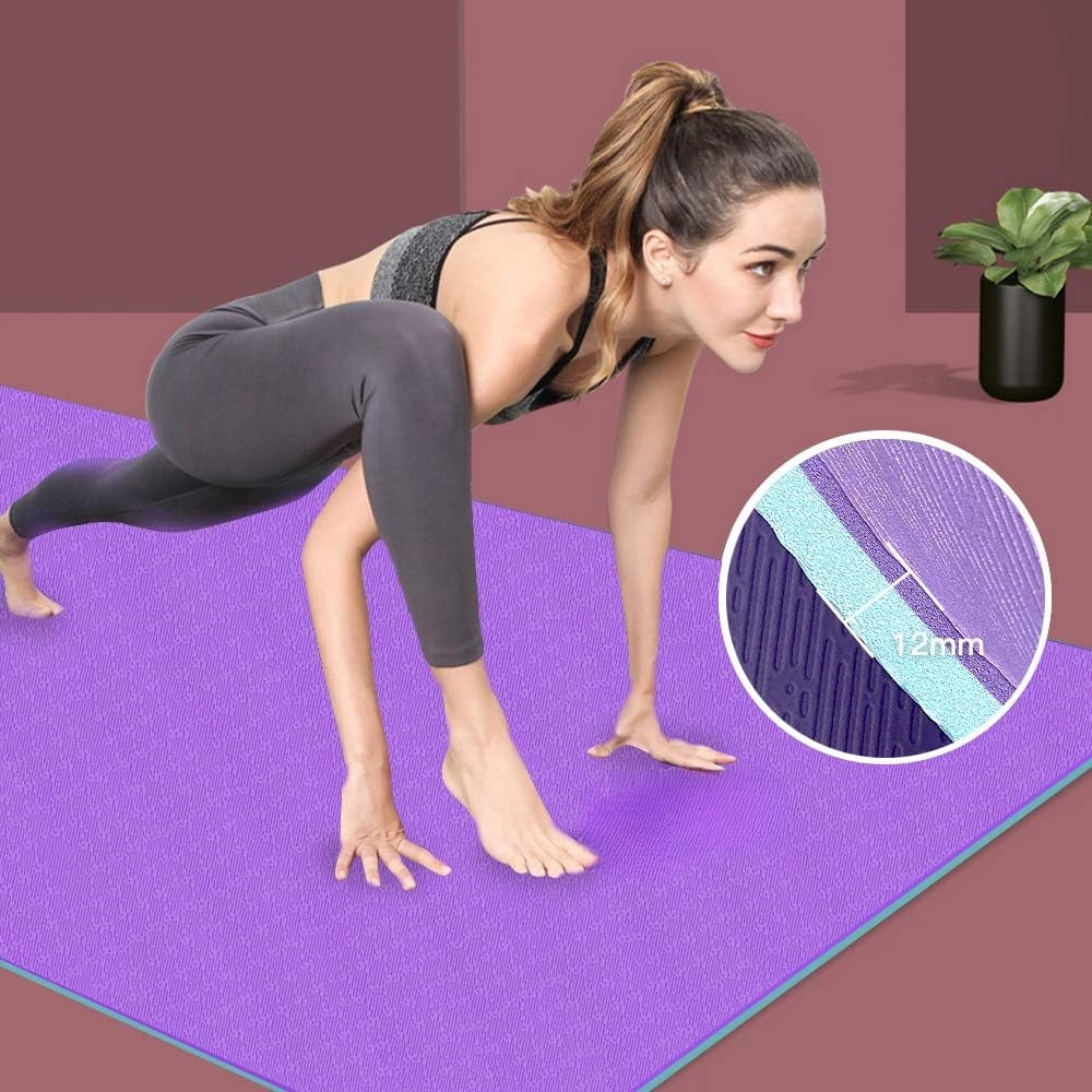 Extra Thick TPE Yoga Mat - 72"x 32" Thickness 1/2 Inch -Eco Friendly SGS Certified - With High Density Anti-Tear Exercise Bolster For Home Gym Travel & Floor Outside