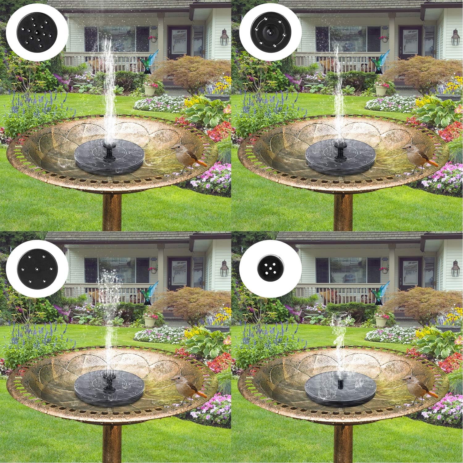 Mademax Solar Bird Bath Fountain Pump, 6 Nozzles, 1W, Free Standing, Outdoor