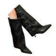 thumbnail image 4 of Aihuaihua Fold Over Boots for Women Pointy Pull-on Wedge Heel Knee Shark Boot With Side Zipper Padlock Design, 4 of 10