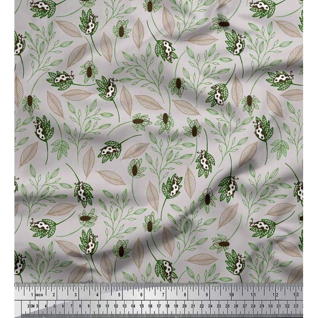 Soimoi Cotton Voile Fabric Leaves & Insect Print Fabric by The Yard 56 Inch Wide