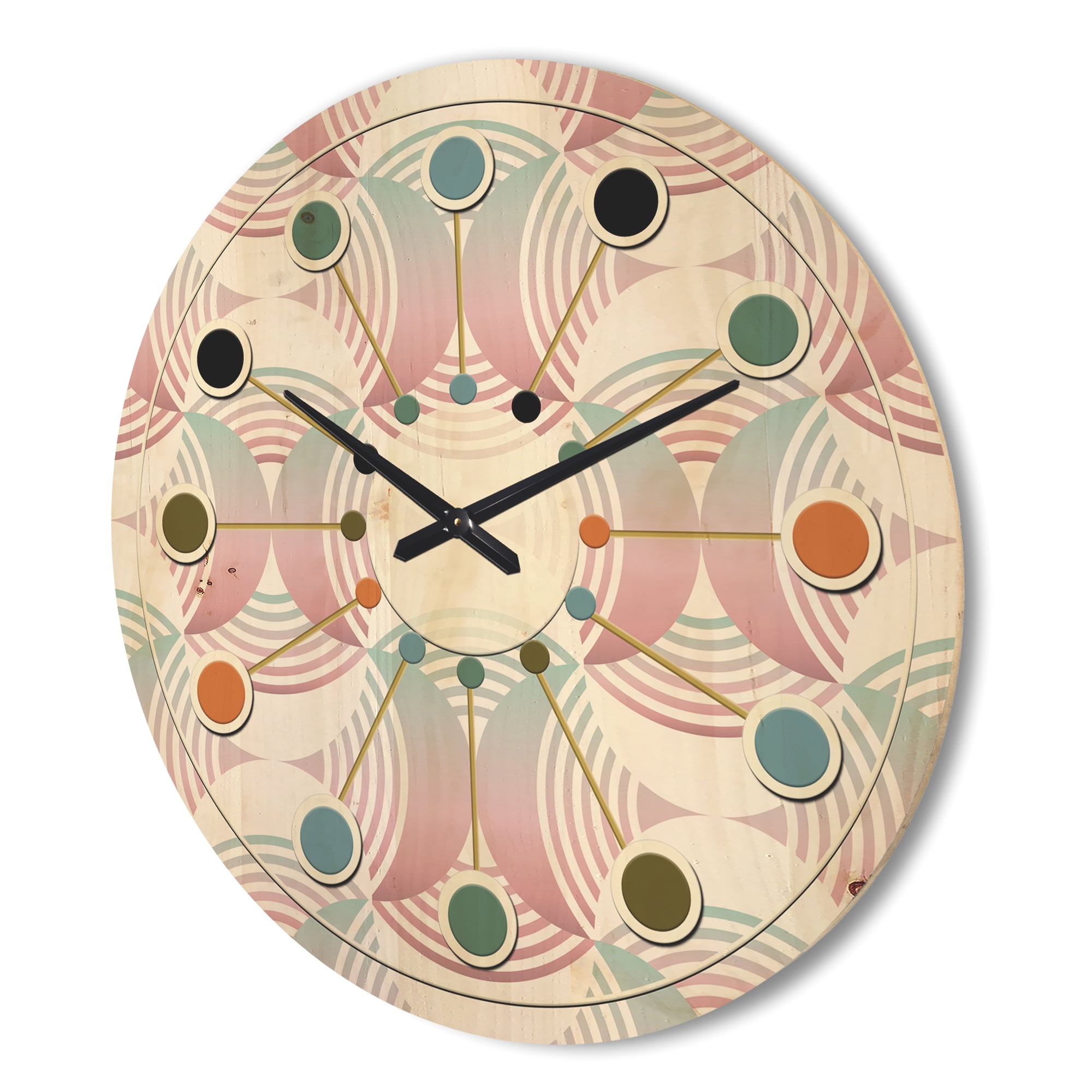 Designart 'Geometrical Abstract Retro Pattern I' Mid-Century Modern Wood Wall Clock