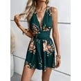 thumbnail image 4 of ZOELNIC Women's Floral Print Deep V Neck Tie Back Sleeveless Romper Short Jumpsuit, XL, 4 of 6