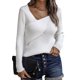 thumbnail image 1 of Suéter ajustado con cuello bajo, suéter de manga larga de color sólido para mujer, para la vida diaria, blanco S, 1 of 7