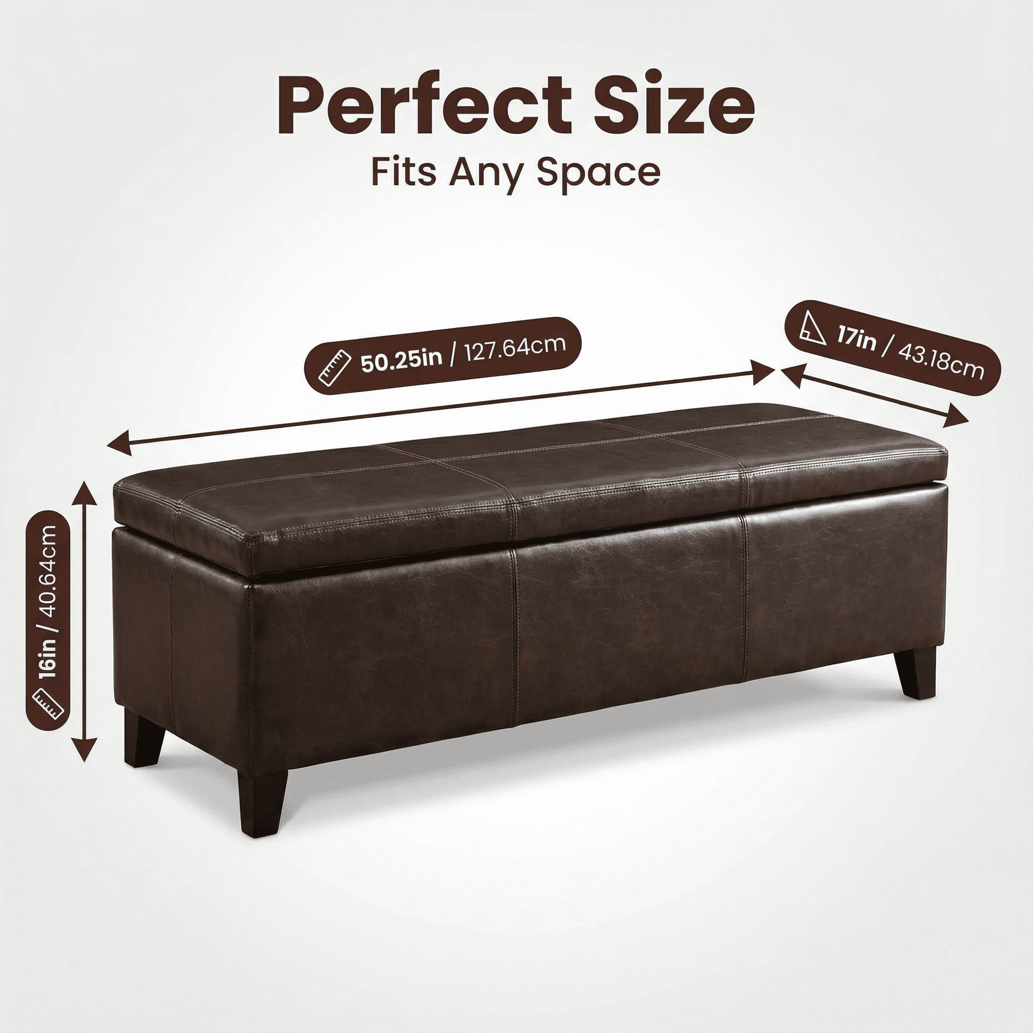 Storage Ottoman Bench, Rectangular Ottoman, Upholstered Bench with Safety Hinges and Large Storage, Solid Wood Frame Assembled for Living Room, Entryway, Family Room, Distressed Brown