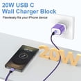 thumbnail image 2 of Type C Charger Block Fast Charging, PD 20W Charging Block with Type C to C Cable 6FT, USB C Block Charger Wall Adapter Plug Charger Station Power Base Compatible for iPhone Samsung Android, Purple, 2 of 7