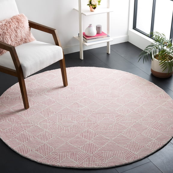 SAFAVIEH Abstract Brock Geometric Area Rug, Pink/Ivory, 6' x 6' Round