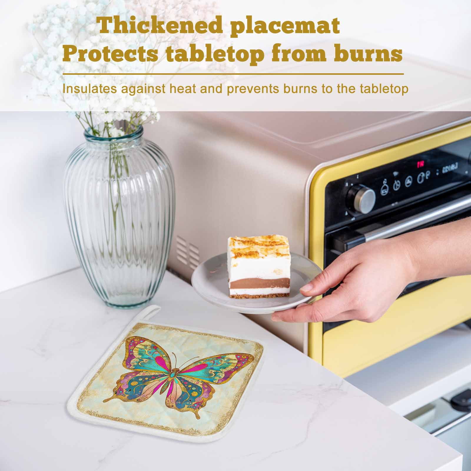 Vintage Butterfly Pot Holders for Kitchen Heatproof Potholder, 5 Pack Retro Colorful Butterfly Hot Pads Multipurpose Oven Pads Cloth Potholders Trivet for Cooking Baking