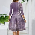 thumbnail image 5 of WTOBBY Women's Chic Floral Print Waistband Round Neck 3/4 Sleeve Dress, Flowy Midi Sundress with Comfort Fit for Daily Activities,Purple S, 5 of 5