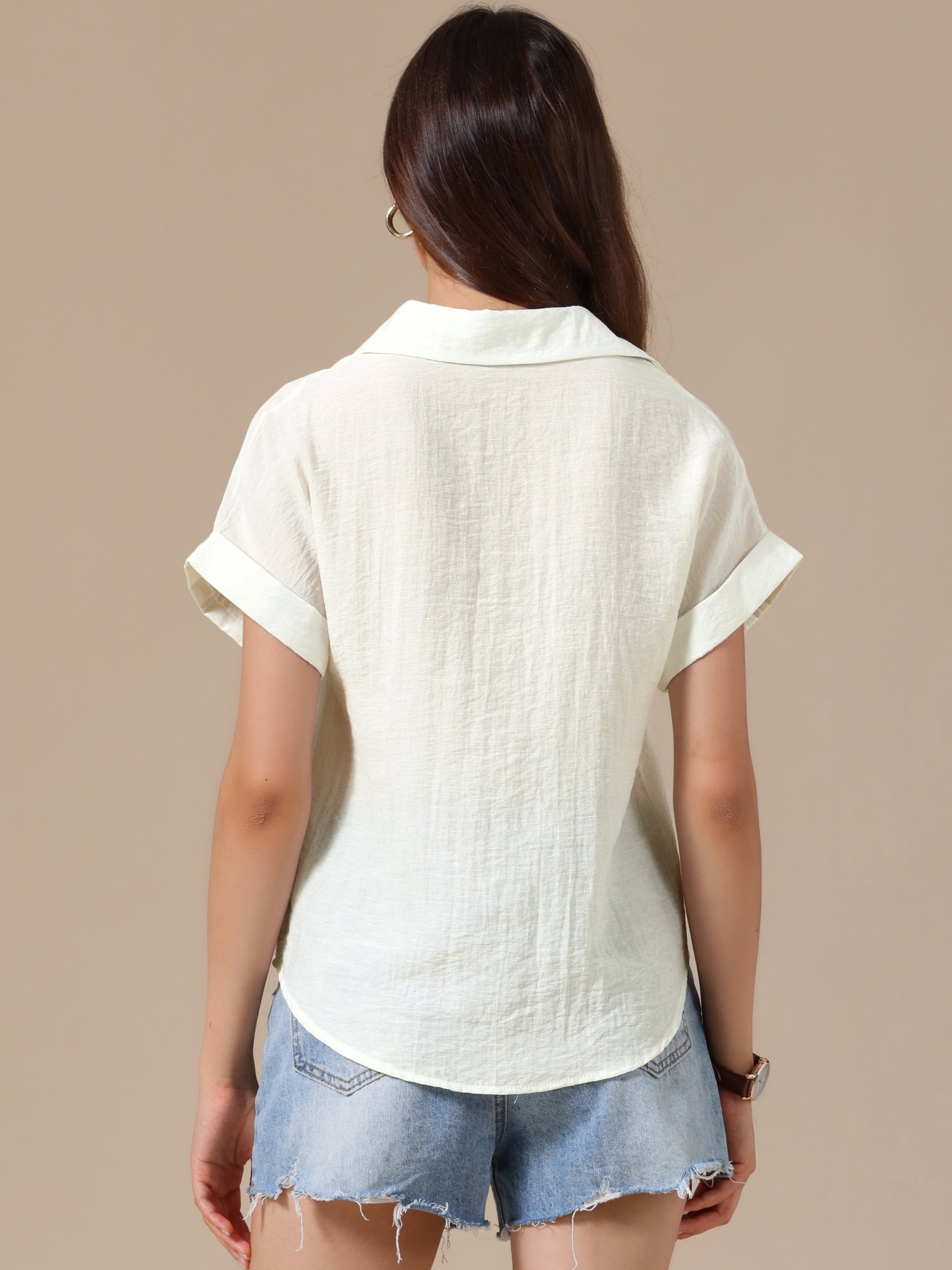 DARING DIVA Women's Button Up Casual Work Short Sleeve Collared Blouse XL White