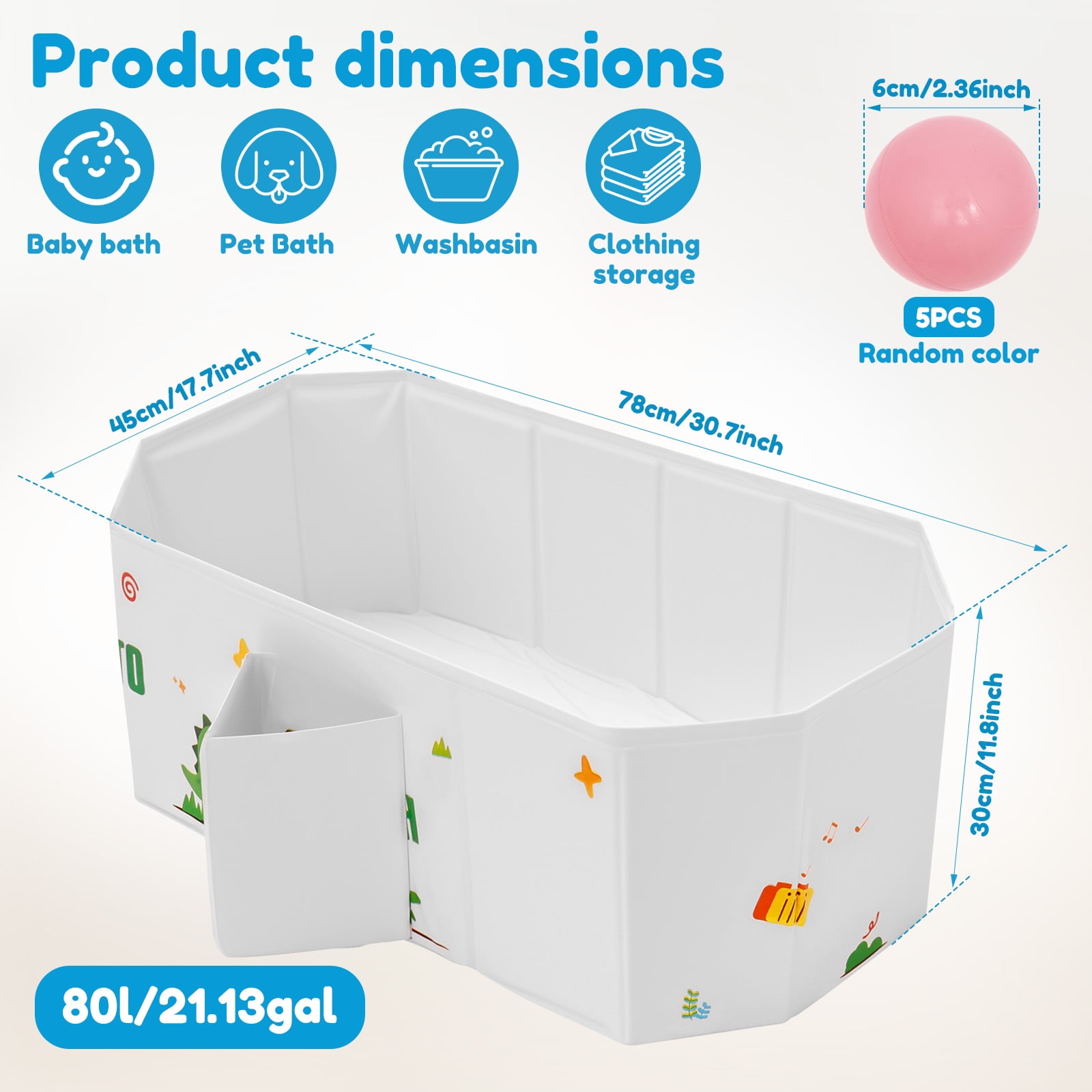 Austok Foldable Bathtub for Children Multifunctional Portable Bath Tub Large Toddler Bath for Age 0-8 All in One Design with Drain Plug