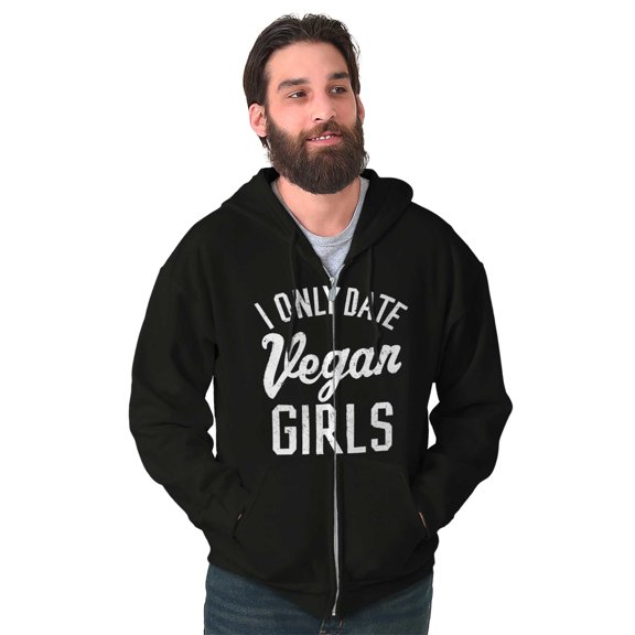 Date Vegan Girls Funny Vegetarian Gym Men's Big & Tall Graphic Zip Up Hoodie Brisco Brands 2X