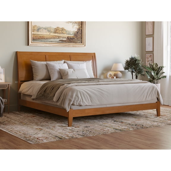 Portland Twin XL Solid Wood Low Profile Platform Bed in Light Toffee
