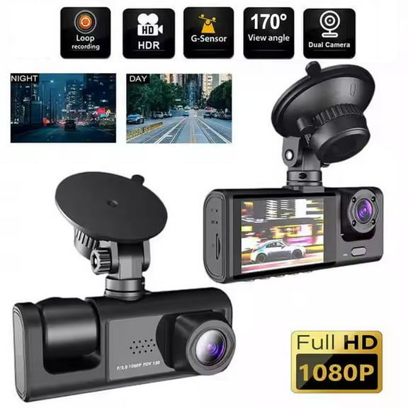 Dash Cam, 3 Channel Dash Cam, 1080P Dash Cam Front and Inside, Triple Dash Cam, Infrared Night Vision, G-Sensor, 24Hr Parking, Front Rear Dash Cam Loop Recording