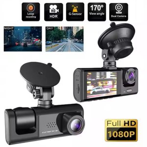 Dash Cam 3 Channel Dash Cam 1080P Dash Cam Front and Inside Triple Dash Cam Infrared Night Vision G-Sensor 24Hr Parking Front Rear Dash Cam Loop Recording