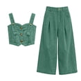 thumbnail image 6 of ITSAME Girls Outfit 2-Piece, Button Up Denim Vest and Flared Jeans Summer Fashion Casual Clothes Green Size 12, 6 of 6
