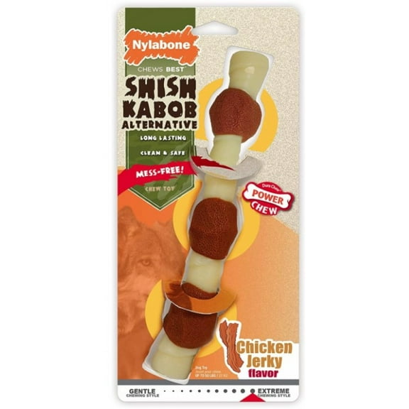 3 count (3 x 1 ct) Nylabone Power Chew Shish Kabob Mess Free Nylon Chew Toy Chicken Jerky Flavor Giant