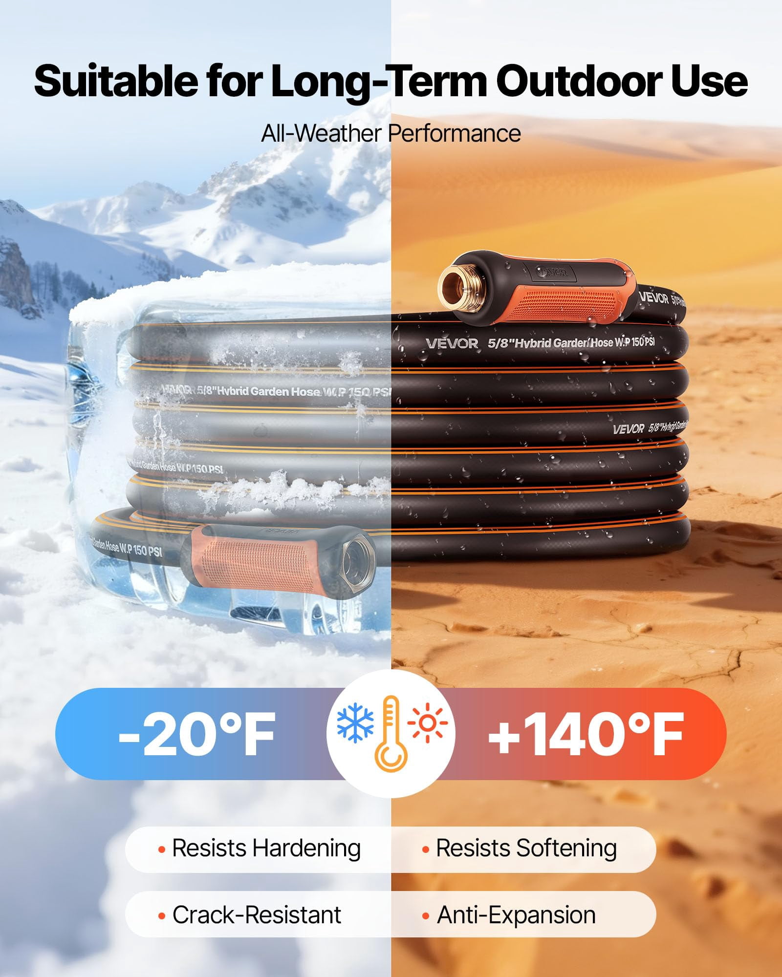 Garden Hose, 150 ft 5/8" Heavy Duty Rubber Water Hose with 10 Mode Nozzle, 150PSI Working & 600PSI Burst, Flexible & Non-kink Outdoor Waterhose with 3/4" Fitting, Lightweight Hoses for Gardening