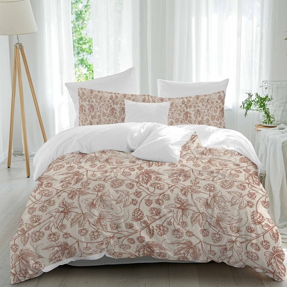 3 Piece Brown Flowers Duvet Cover Set Twin Size, Microfiber Comforter/Quilt Cover with Corner Ties and 2 Pillowcases, Vintage Farmhouse Floral Leaves Vines All Season Soft Bedding with Zipper Closure