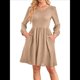 thumbnail image 3 of Vestido de Mujer con Mangas Largas Tipo Farol, Cuello Redondo, Falda Evasé, Moda de Otoño Albaricoque L, 3 of 7