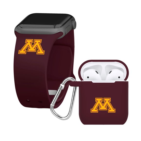 Affinity Bands Minnesota Golden Gophers Bracelet Sport en Silicone et Étui Combo Compatible avec Apple Watch et AirPods Gen 1 & 2 (42/44/45mm Marron)