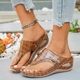 thumbnail image 4 of Women's Wedge Sandals Fashion Leather Slip On Platform Tong Sandal Soft Sole Lightweight Flip Flops Beach Walking Shoes Brown Size 6.5, 4 of 7