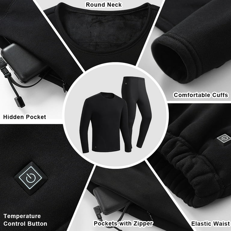 Sexy Dance Heated Underwear Shirt with Pants Washable USB Charging Electric Thermal  Heating Insulated Clothes with 3 Level Temperature Setting Cold-Proof  Underwear Men/Women Outdoor Winter Heating 