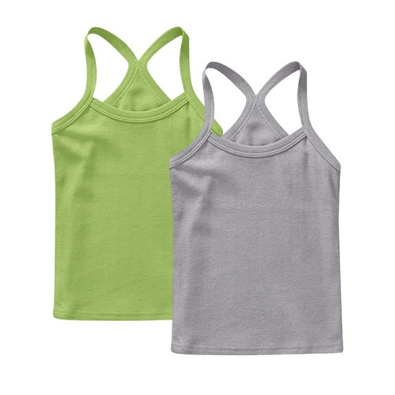 Cethrio Girls Cotton Tank Tops, Backless Soft Sleeveless 2 Pack Summer Tops Green Size 12