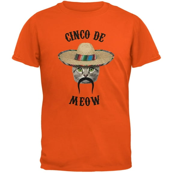 Funny Cat Cinco de Mayo Meow Orange Youth T-Shirt - X-Large(18)