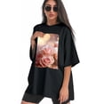 thumbnail image 3 of Plus Size Shirt for Women Black Tops for Women Short Sleeves Shirt for Women Pink Gold1 T Shirt Crewneck Shirt for Women 2XL, 3 of 5